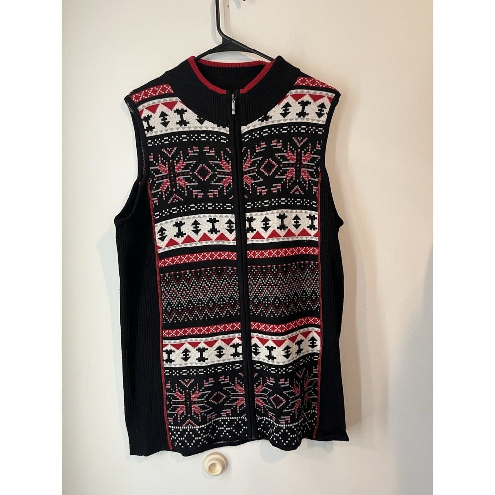 Northstyle Sweater Vest Womens Md Full Zip Nordic Snowflake Fair Isle Wool Blend
